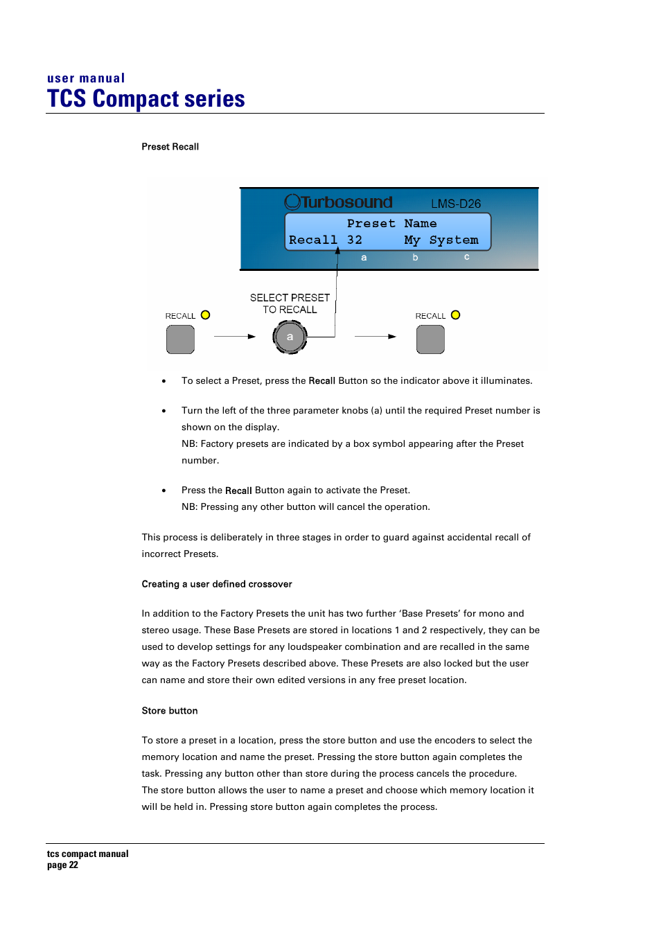 Tcs compact series, User manual | Turbosound TCS COMPACT SERIES User Manual | Page 22 / 41