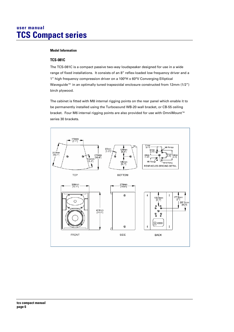 Tcs compact series | Turbosound TCS COMPACT SERIES User Manual | Page 6 / 41