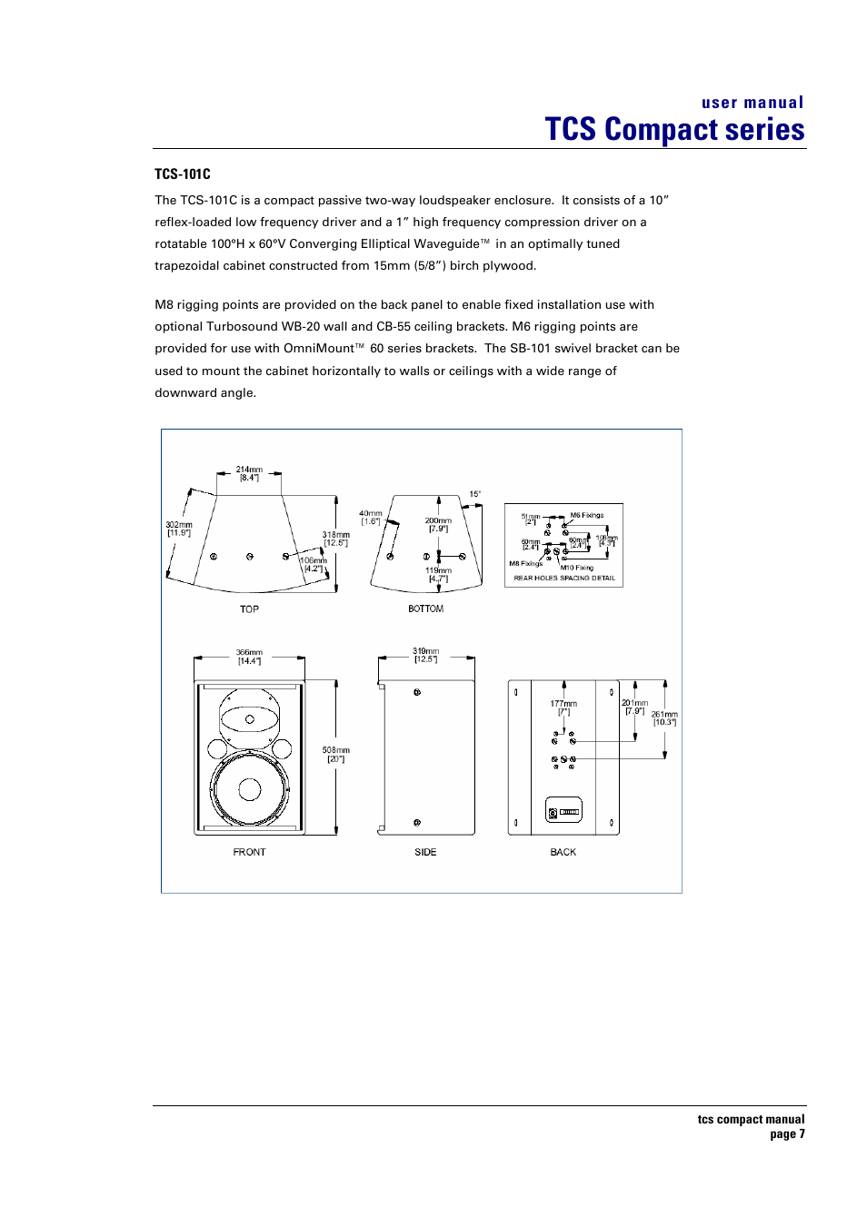 Tcs compact series | Turbosound TCS COMPACT SERIES User Manual | Page 7 / 41