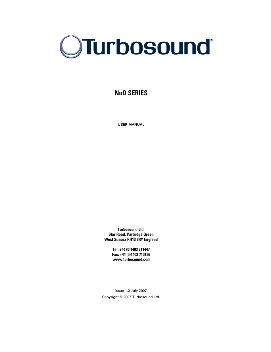 Turbosound NuQ SERIES User Manual | 50 pages