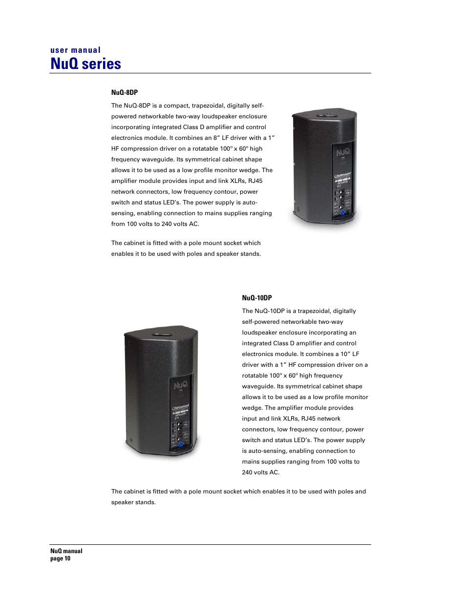 Nuq series | Turbosound NuQ SERIES User Manual | Page 10 / 50