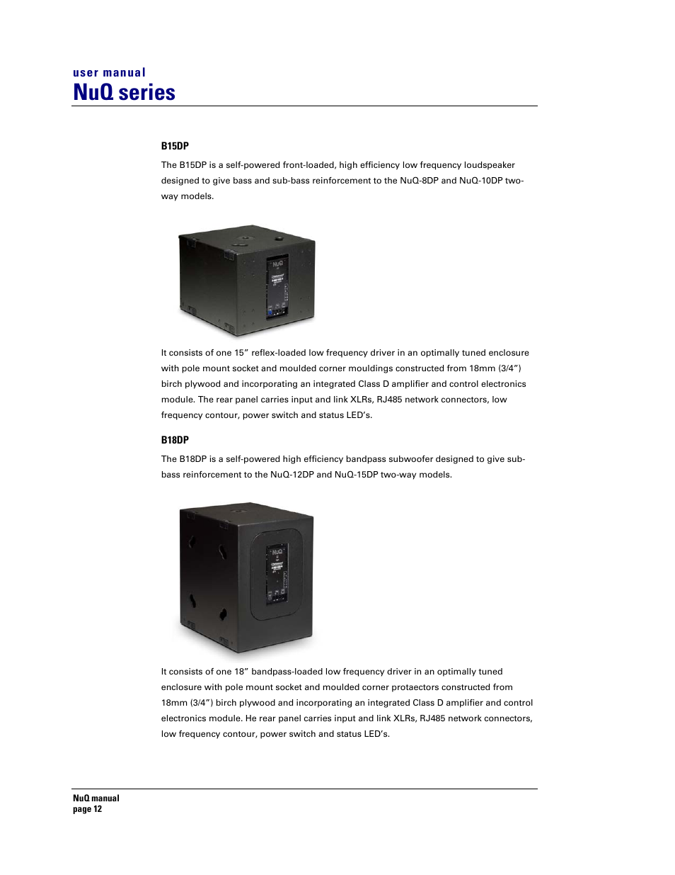 Nuq series | Turbosound NuQ SERIES User Manual | Page 12 / 50