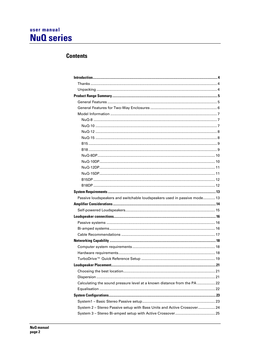 Turbosound NuQ SERIES User Manual | Page 2 / 50