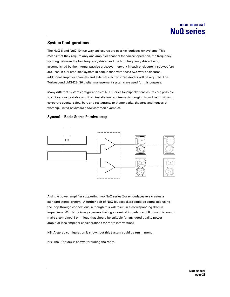 Nuq series, System configurations, User manual | Turbosound NuQ SERIES User Manual | Page 23 / 50