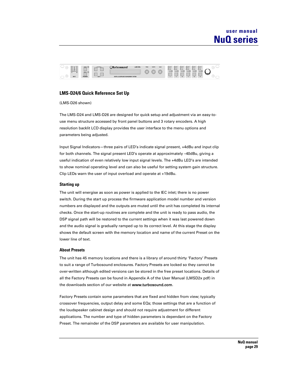 Nuq series | Turbosound NuQ SERIES User Manual | Page 29 / 50