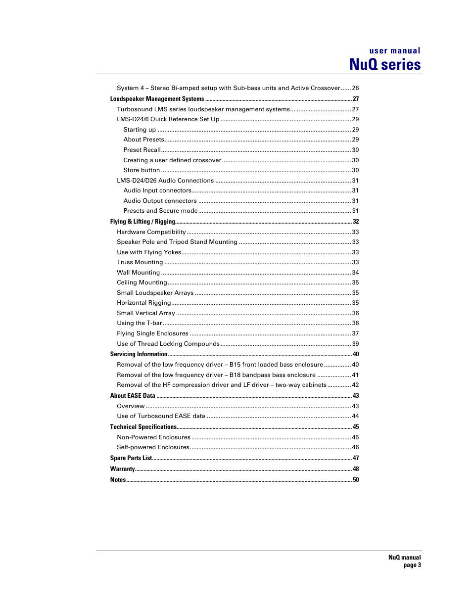 Nuq series | Turbosound NuQ SERIES User Manual | Page 3 / 50