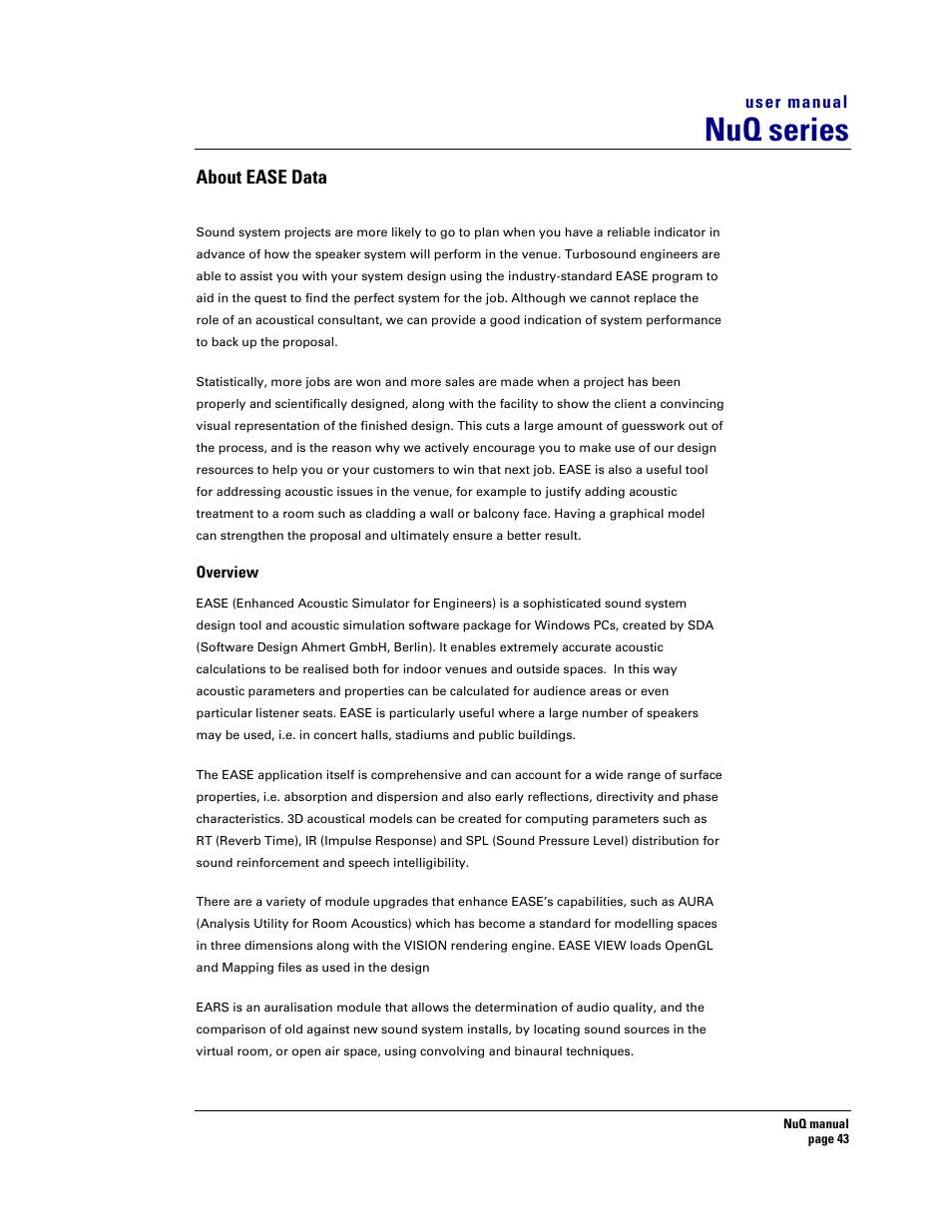 Nuq series, About ease data | Turbosound NuQ SERIES User Manual | Page 43 / 50