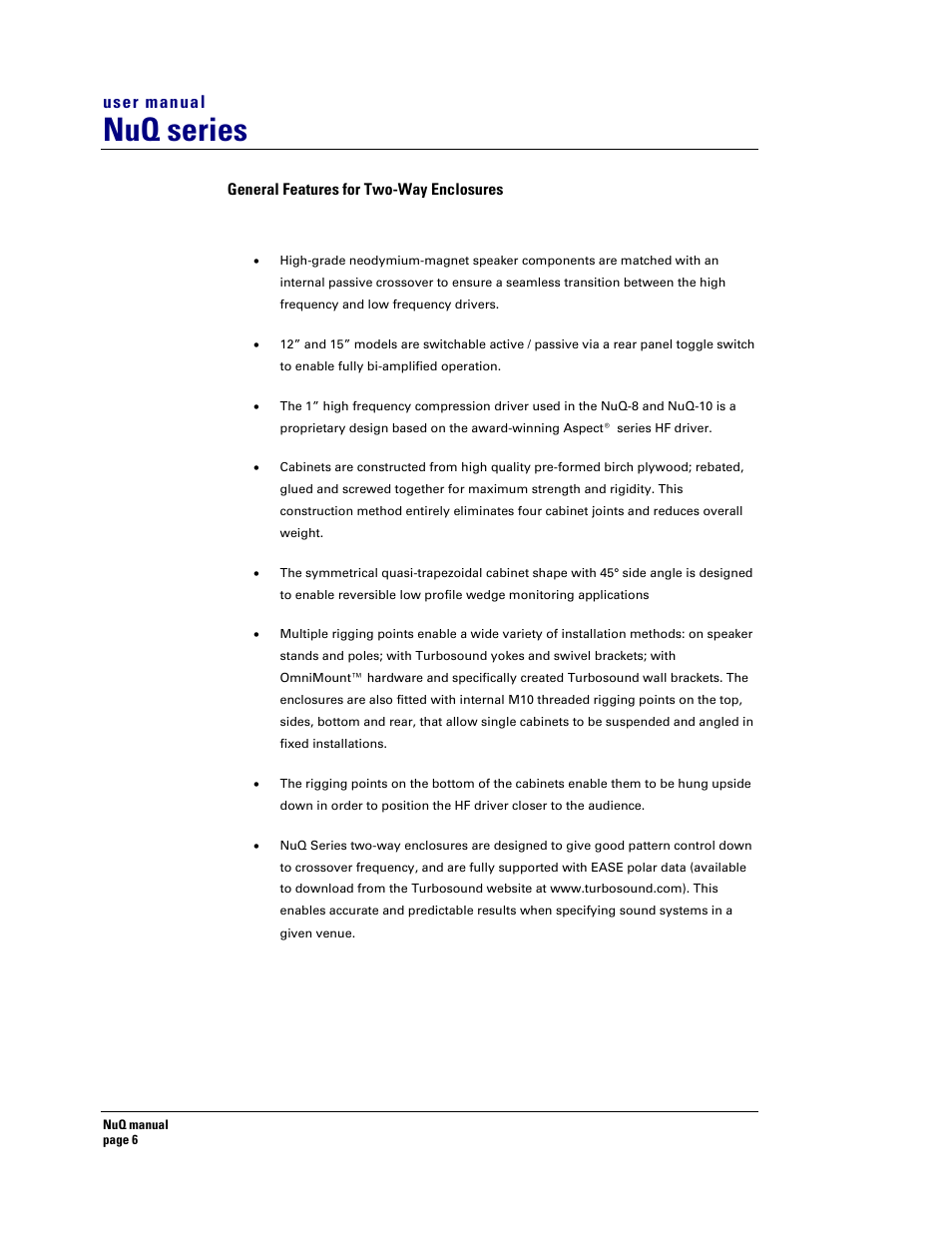 Nuq series, User manual | Turbosound NuQ SERIES User Manual | Page 6 / 50