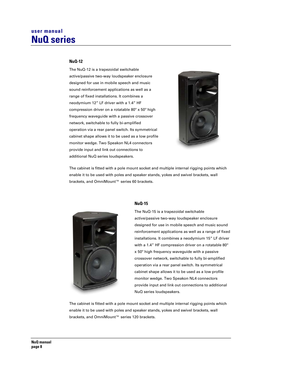 Nuq series | Turbosound NuQ SERIES User Manual | Page 8 / 50