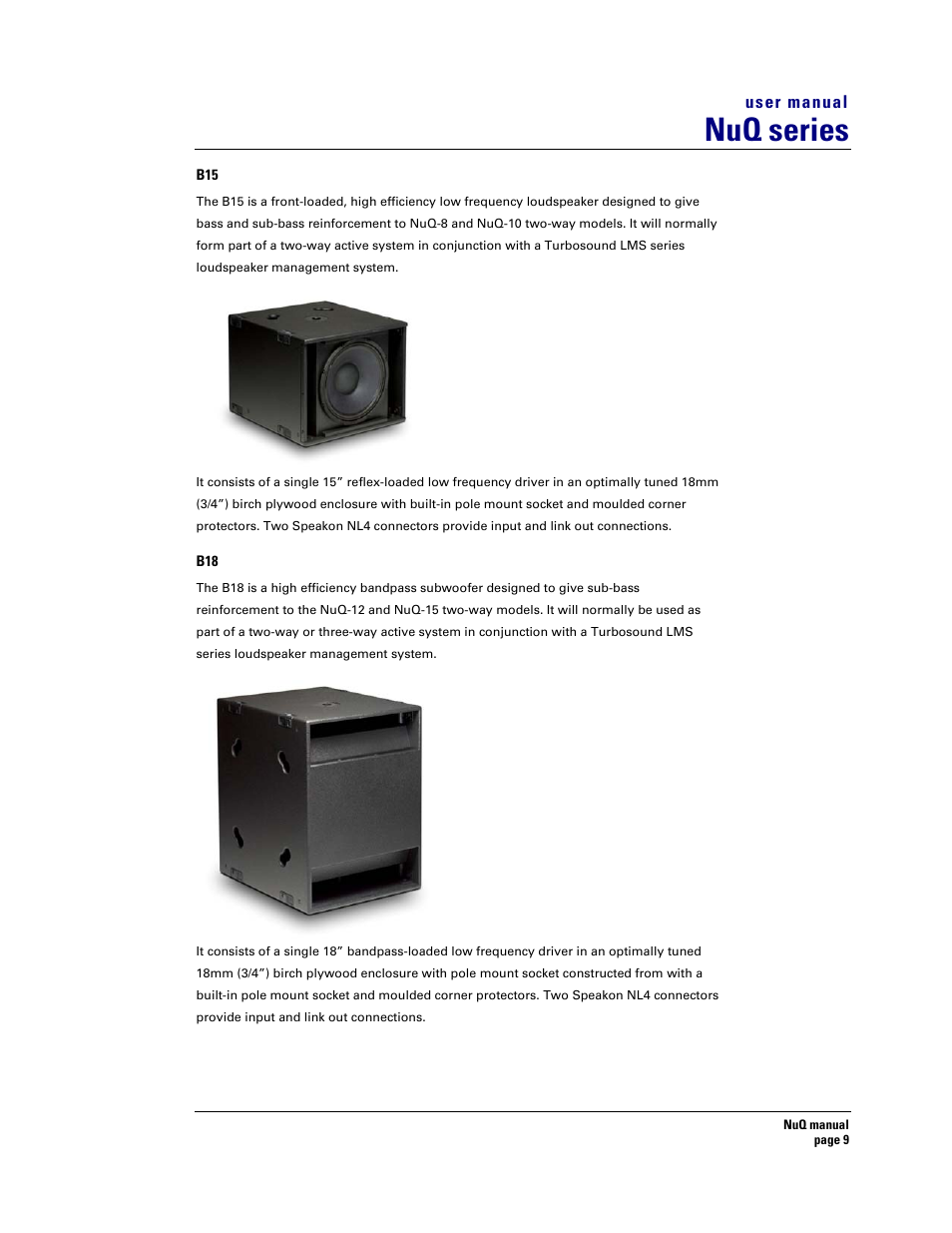 Nuq series | Turbosound NuQ SERIES User Manual | Page 9 / 50