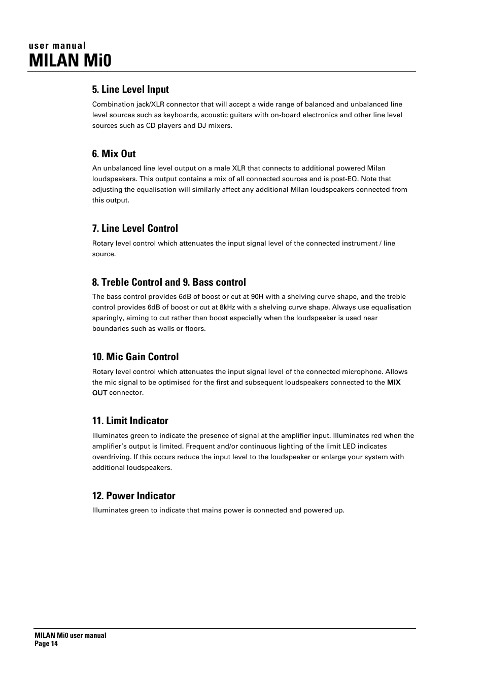 Milan mi0 | Turbosound Milan Mi0 User Manual | Page 14 / 26