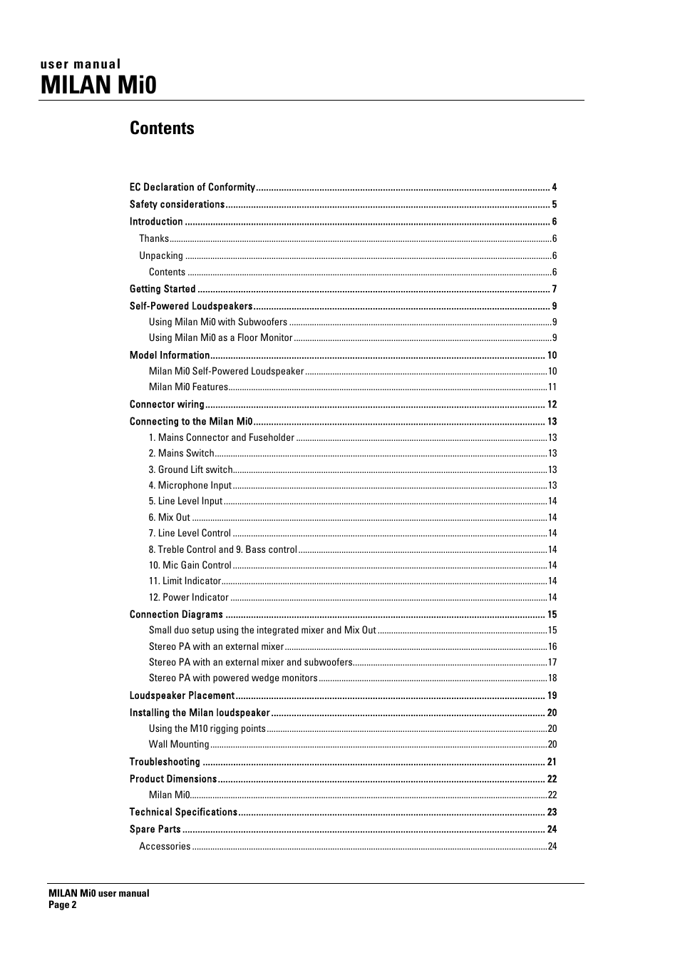 Turbosound Milan Mi0 User Manual | Page 2 / 26
