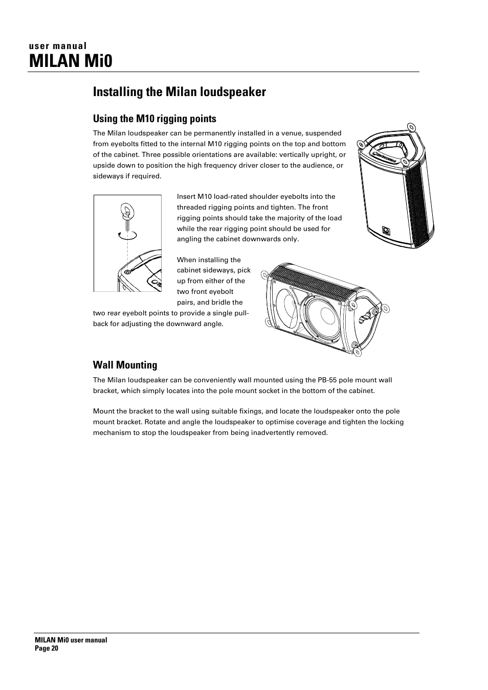 Milan mi0, Installing the milan loudspeaker | Turbosound Milan Mi0 User Manual | Page 20 / 26