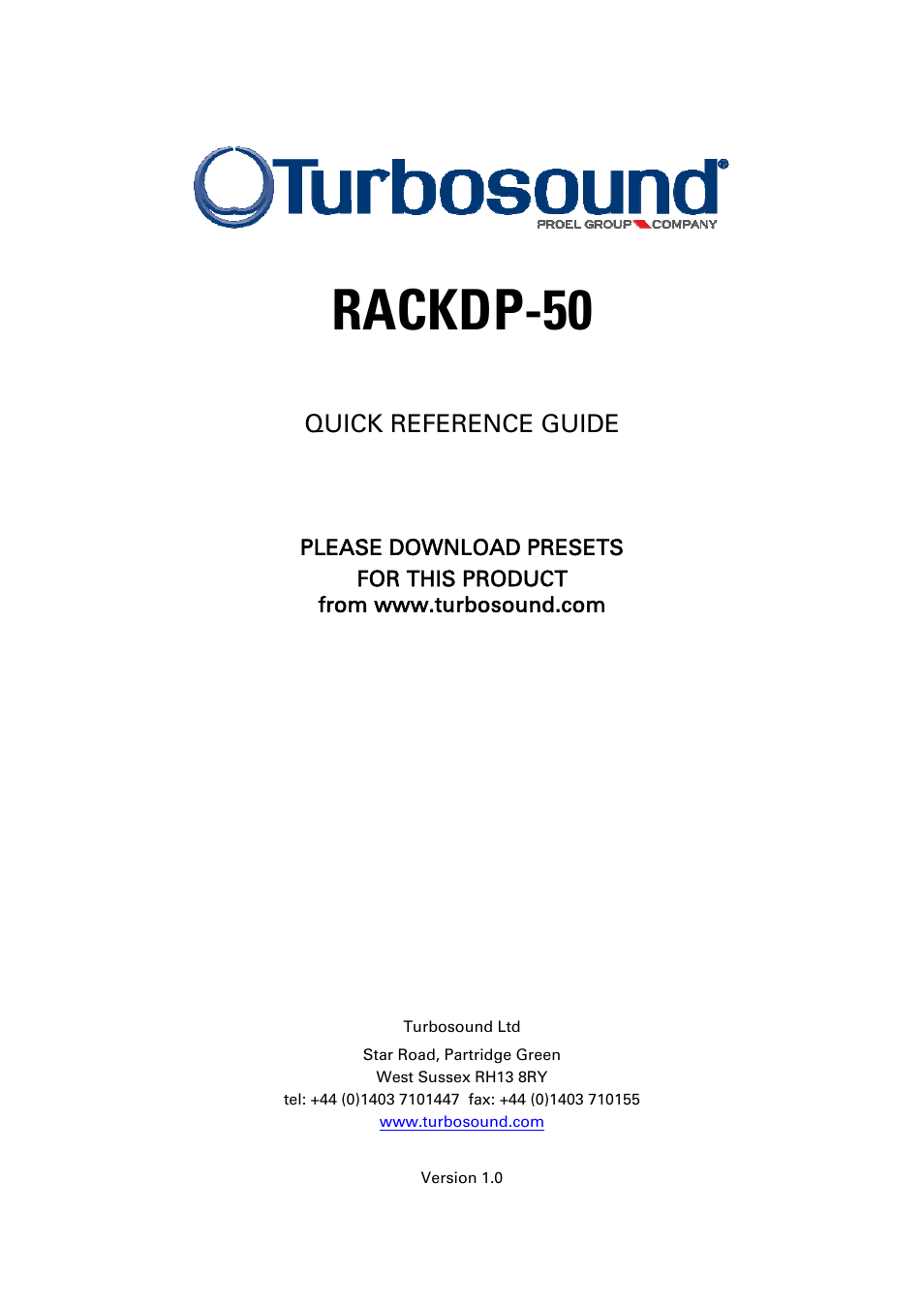 Turbosound RACKDP-50 User Manual | 8 pages