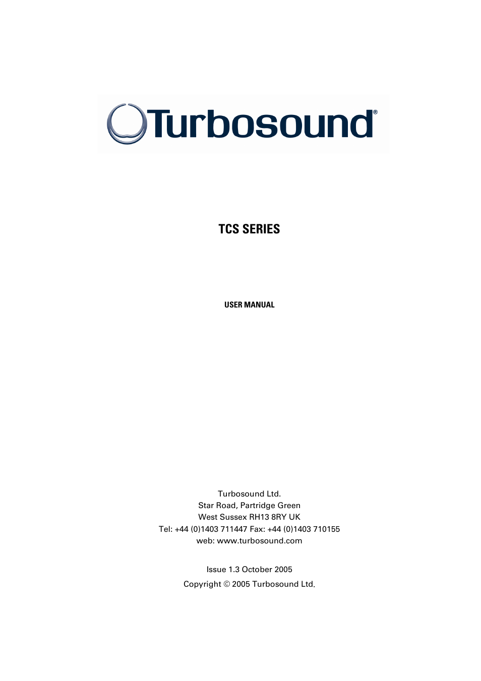 Turbosound TCS SERIES USER User Manual | 33 pages