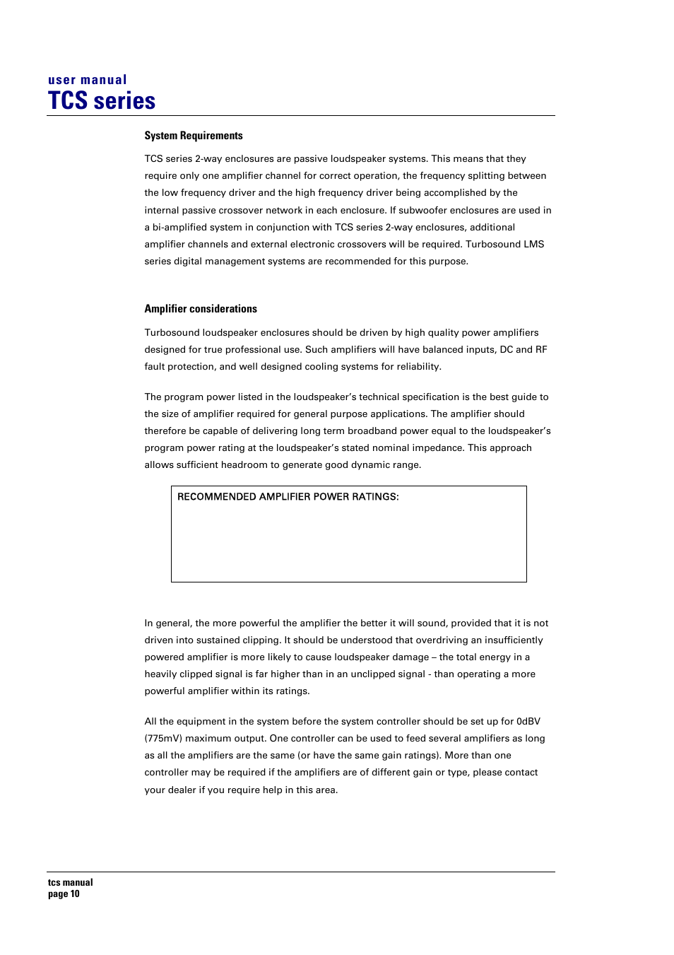 Tcs series, User manual | Turbosound TCS SERIES USER User Manual | Page 10 / 33