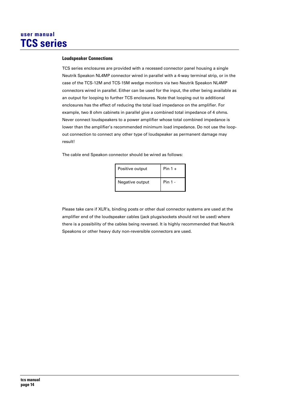 Tcs series, User manual | Turbosound TCS SERIES USER User Manual | Page 14 / 33