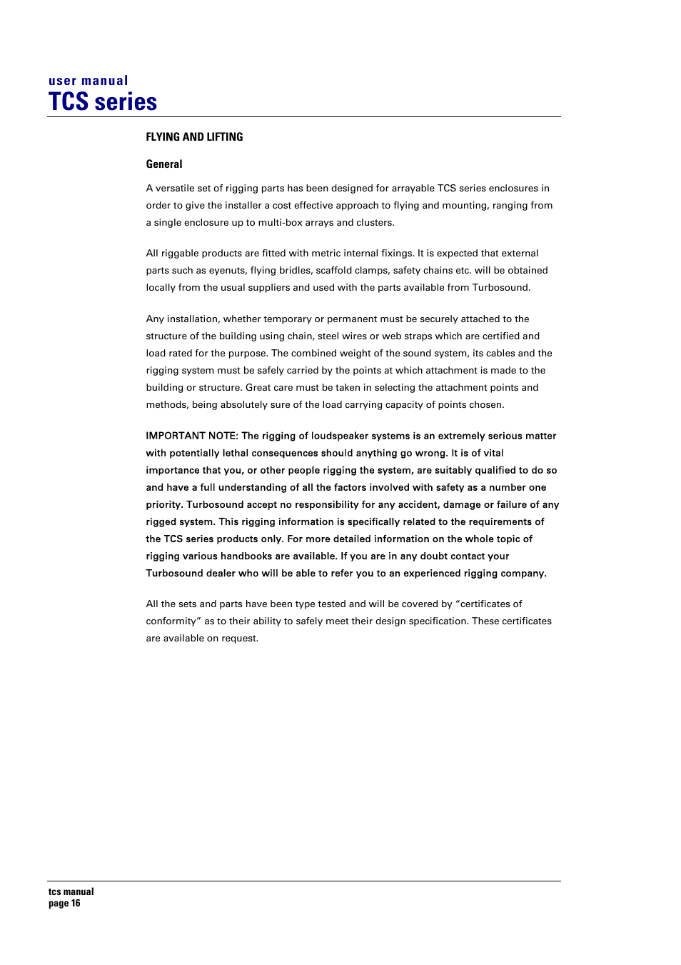 Tcs series | Turbosound TCS SERIES USER User Manual | Page 16 / 33