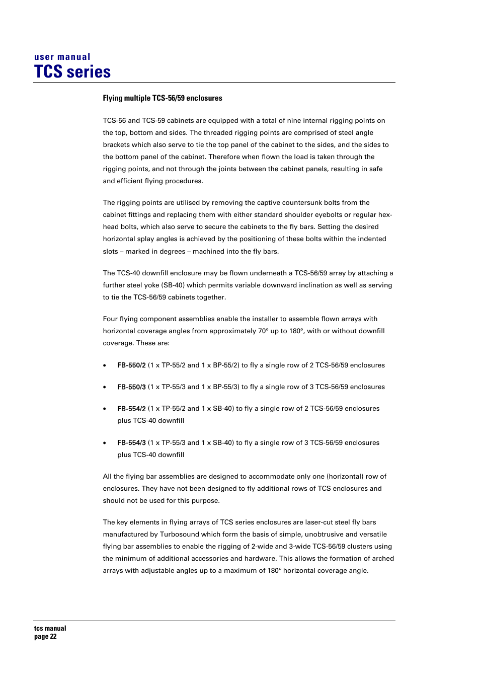 Tcs series, User manual | Turbosound TCS SERIES USER User Manual | Page 22 / 33