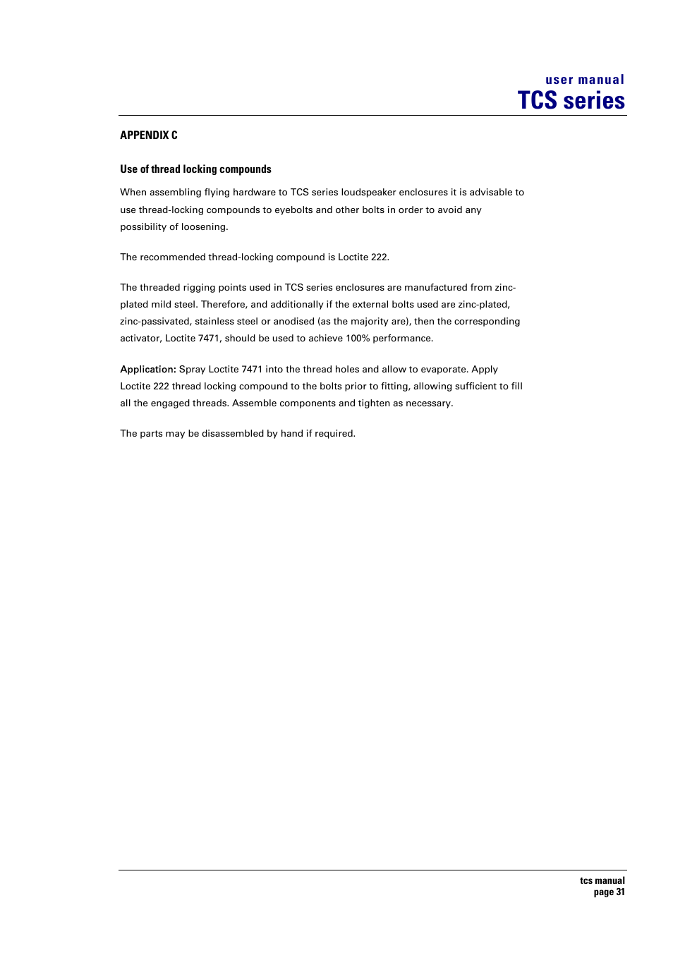 Tcs series | Turbosound TCS SERIES USER User Manual | Page 31 / 33