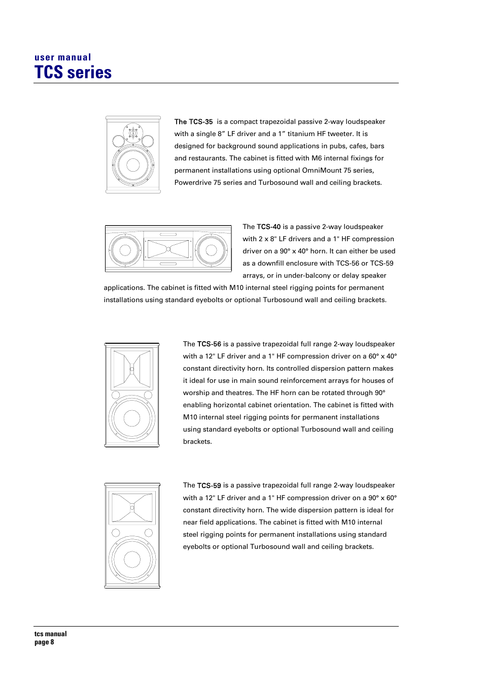 Tcs series, User manual | Turbosound TCS SERIES USER User Manual | Page 8 / 33