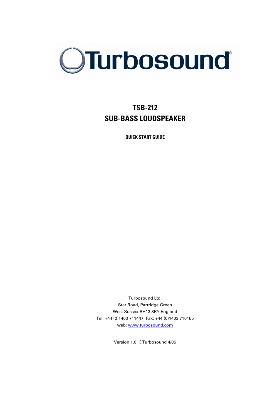 Turbosound TSB-212 User Manual | 4 pages