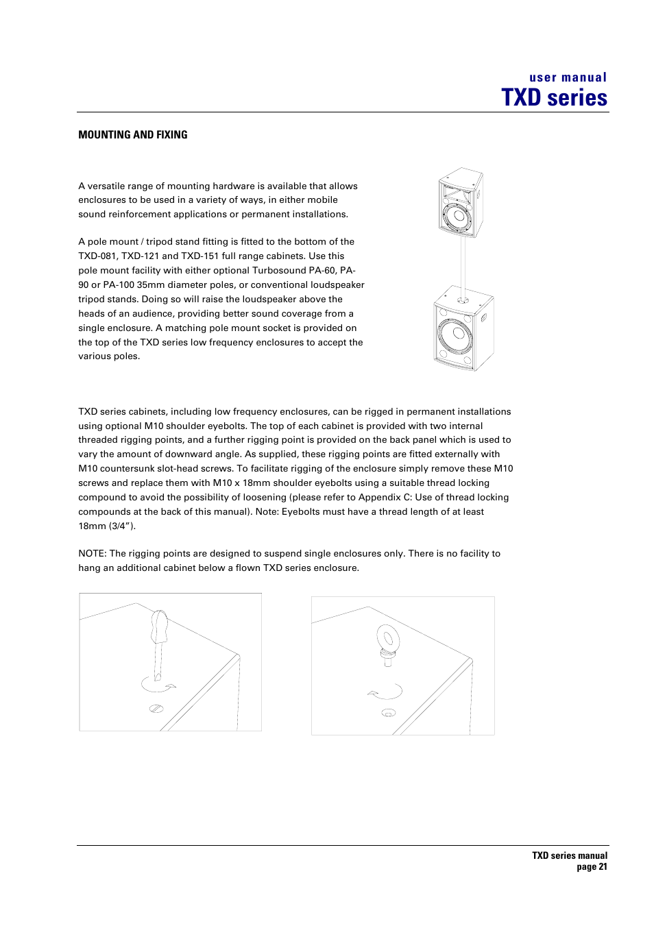 Mounting and fixing, Txd series | Turbosound TXD series User Manual | Page 21 / 32