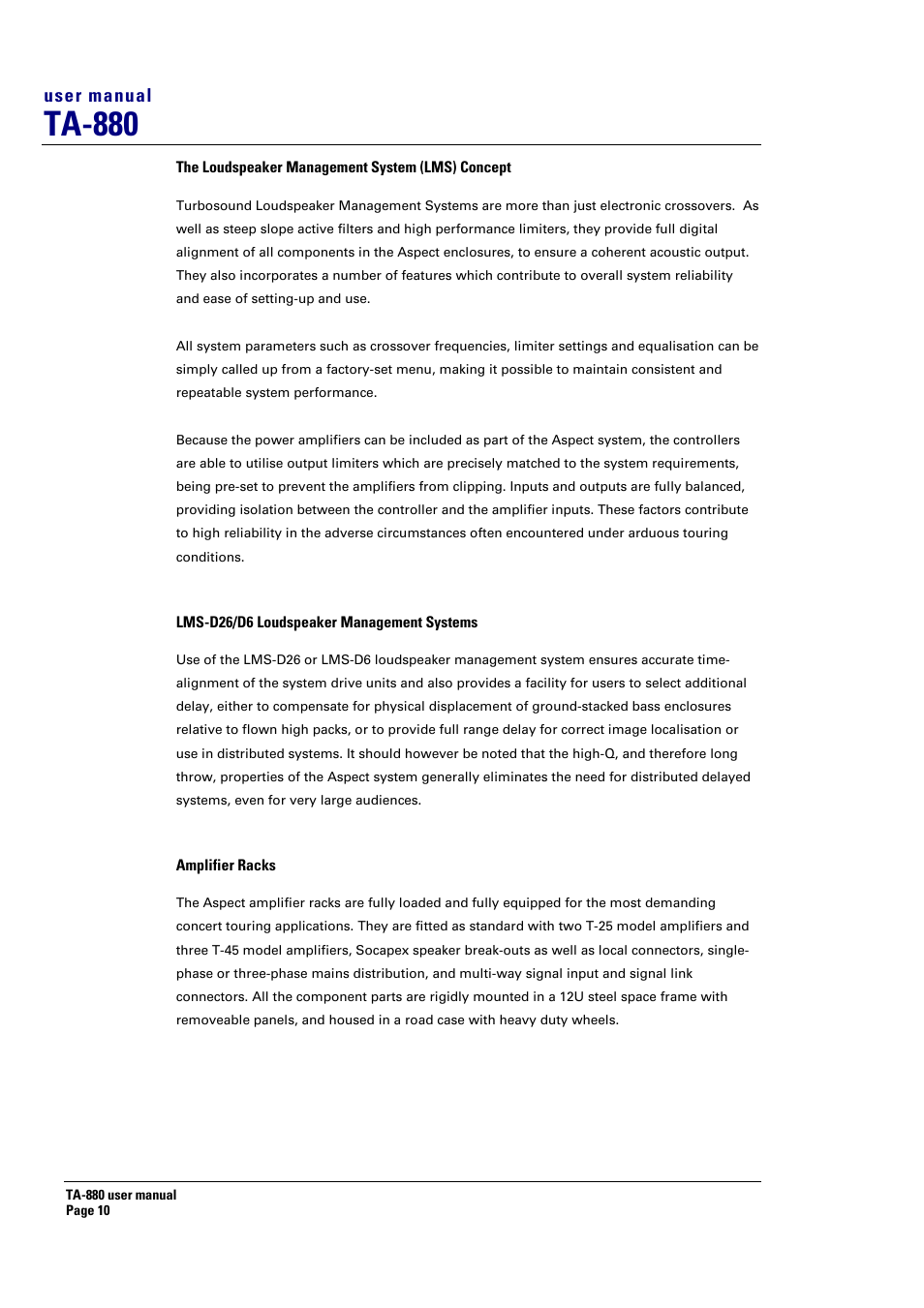 Ta-880 | Turbosound ASPECT TA-880 User Manual | Page 10 / 86