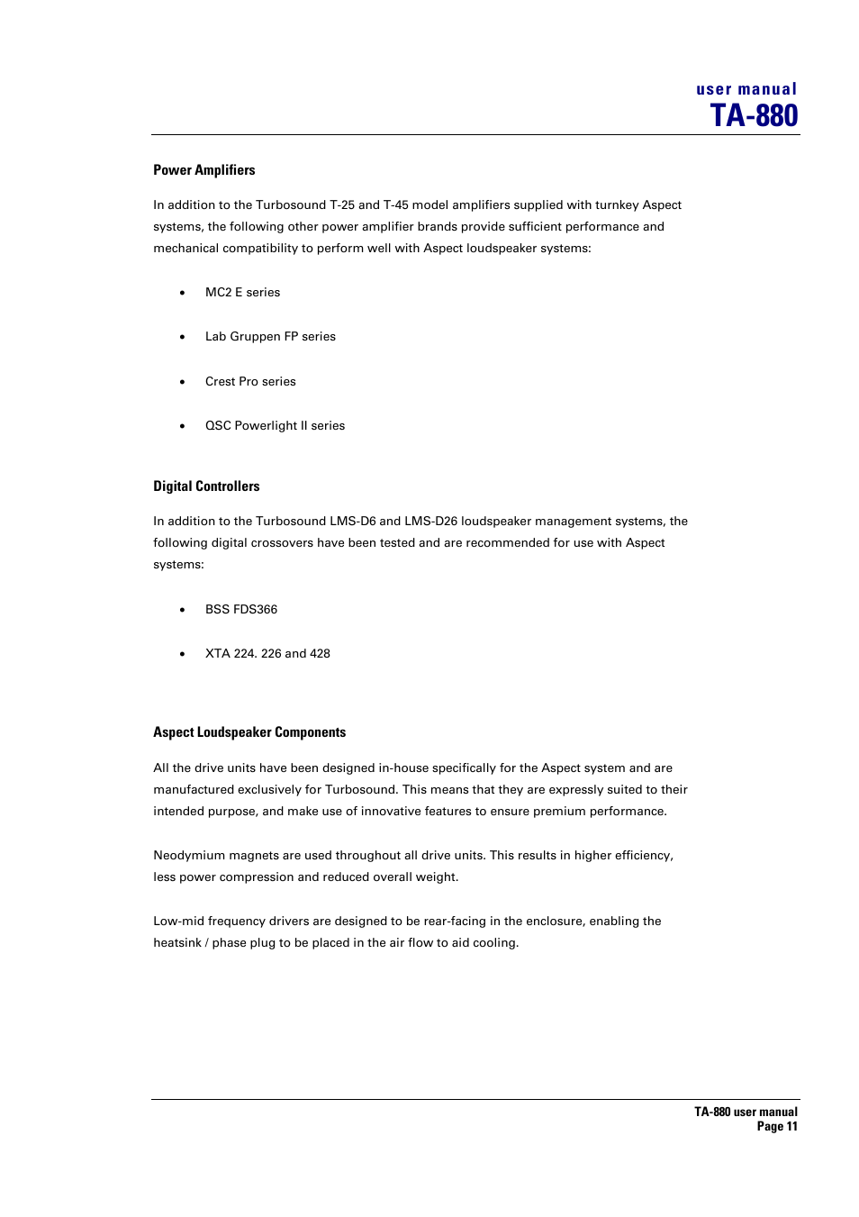Ta-880, User manual | Turbosound ASPECT TA-880 User Manual | Page 11 / 86