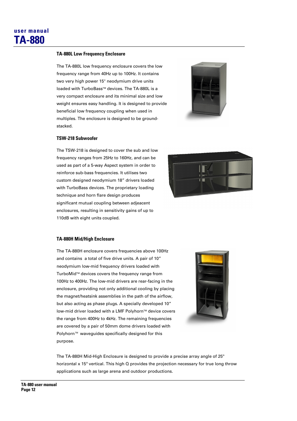 Ta-880 | Turbosound ASPECT TA-880 User Manual | Page 12 / 86