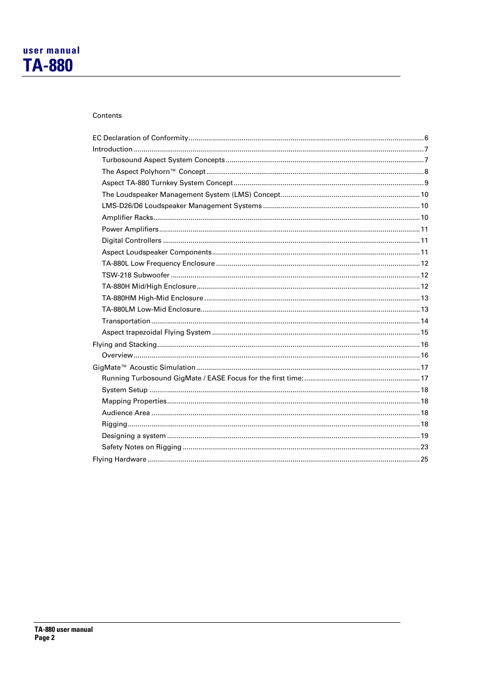 Ta-880 | Turbosound ASPECT TA-880 User Manual | Page 2 / 86