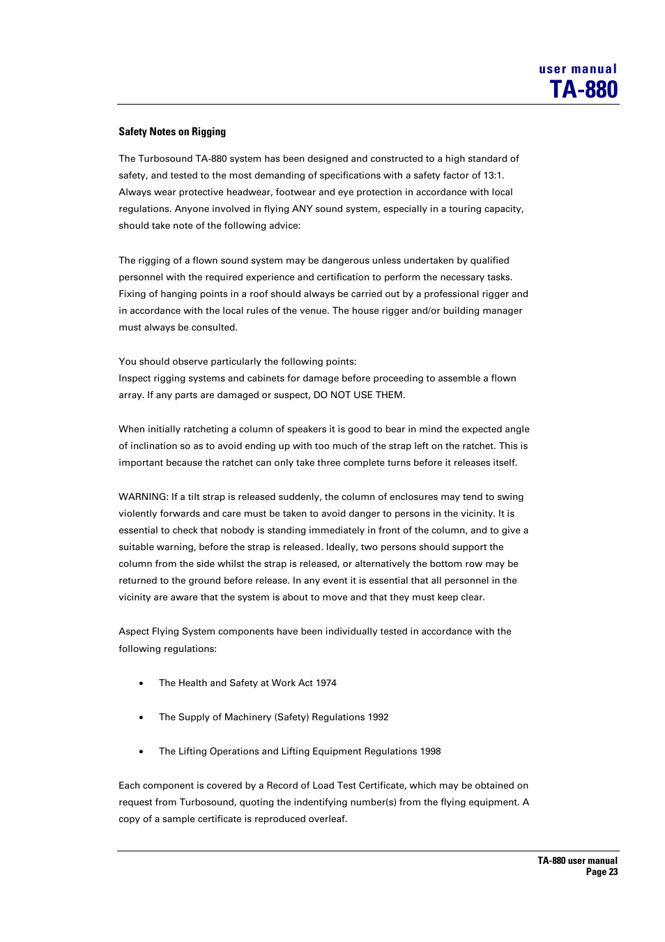 Ta-880, User manual | Turbosound ASPECT TA-880 User Manual | Page 23 / 86