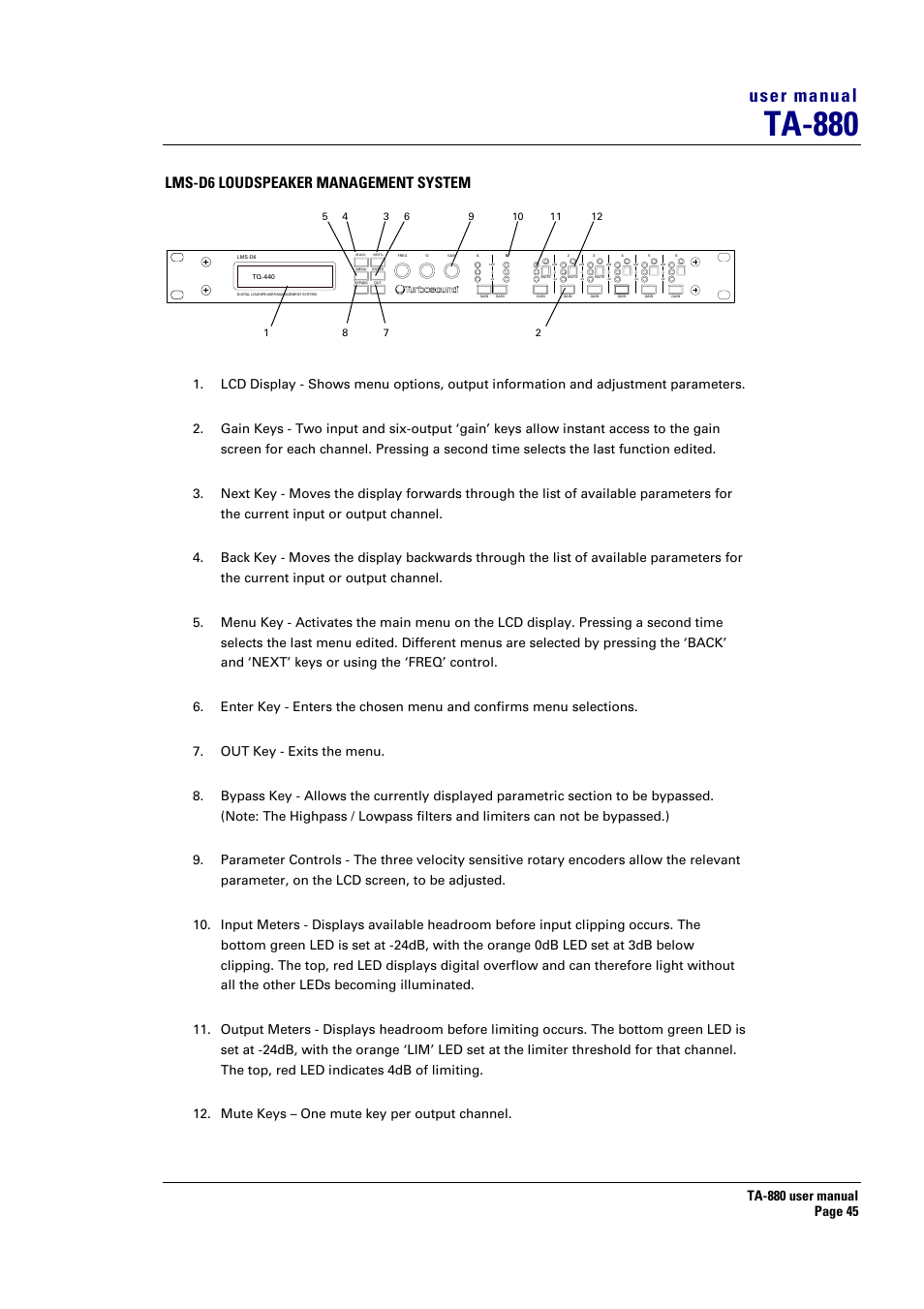 Ta-880, User manual, Lms-d6 loudspeaker management system | Turbosound ASPECT TA-880 User Manual | Page 45 / 86