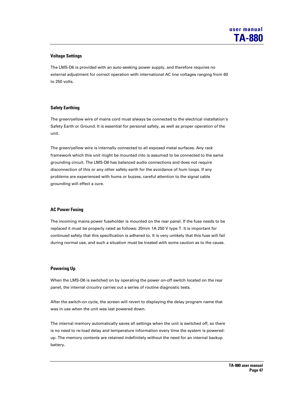 Ta-880, User manual | Turbosound ASPECT TA-880 User Manual | Page 47 / 86