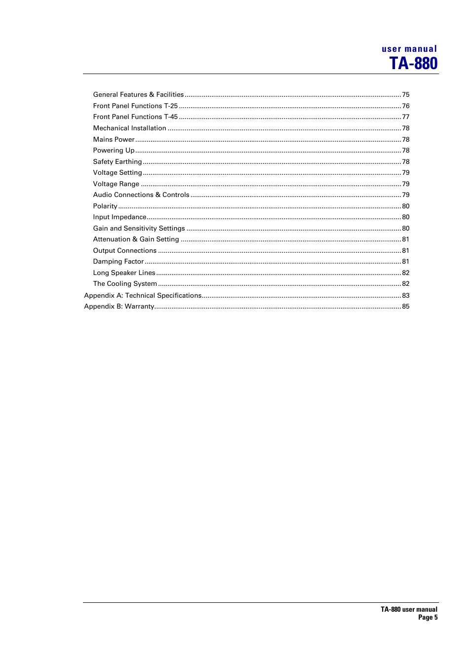 Ta-880 | Turbosound ASPECT TA-880 User Manual | Page 5 / 86