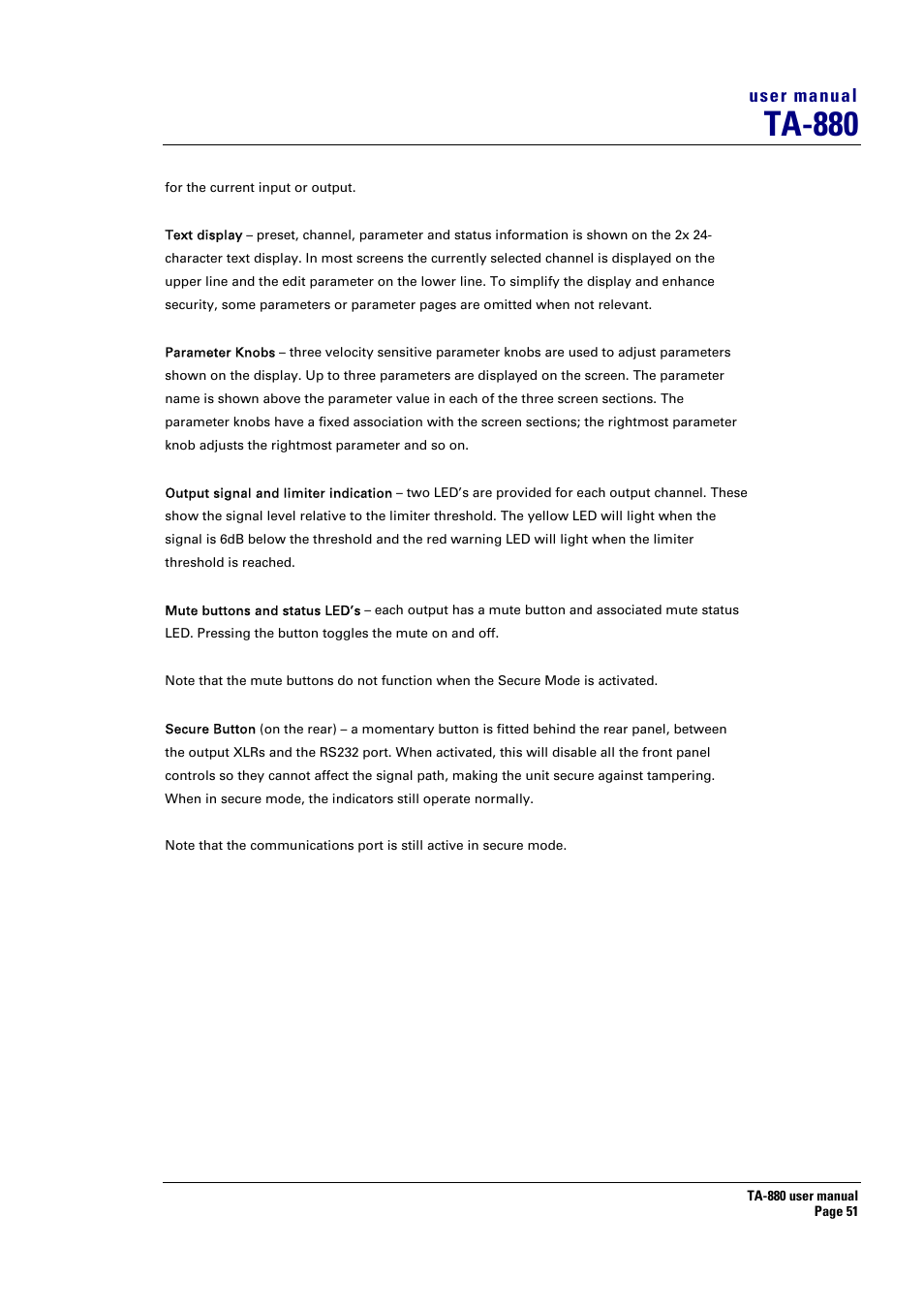 Ta-880, User manual | Turbosound ASPECT TA-880 User Manual | Page 51 / 86