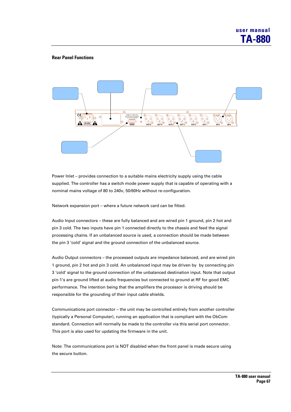 Ta-880, User manual | Turbosound ASPECT TA-880 User Manual | Page 67 / 86