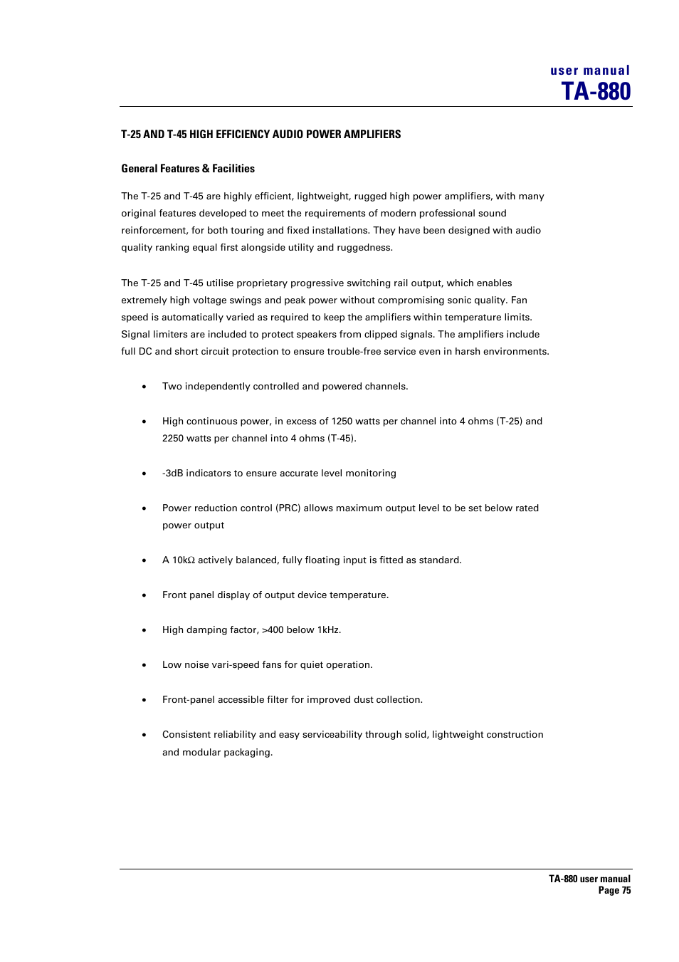Ta-880, User manual | Turbosound ASPECT TA-880 User Manual | Page 75 / 86