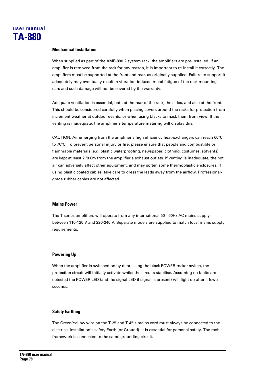 Ta-880, User manual | Turbosound ASPECT TA-880 User Manual | Page 78 / 86