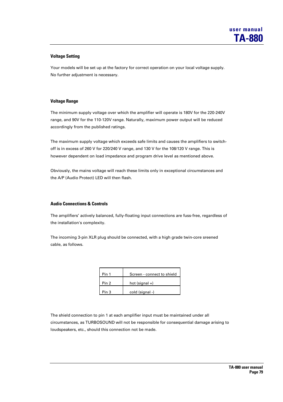 Ta-880, User manual | Turbosound ASPECT TA-880 User Manual | Page 79 / 86