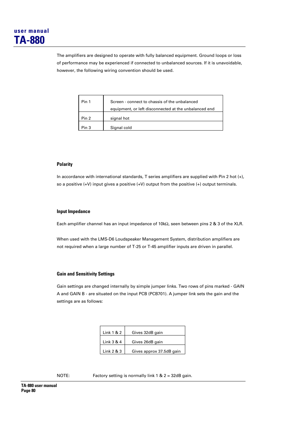 Ta-880, User manual | Turbosound ASPECT TA-880 User Manual | Page 80 / 86