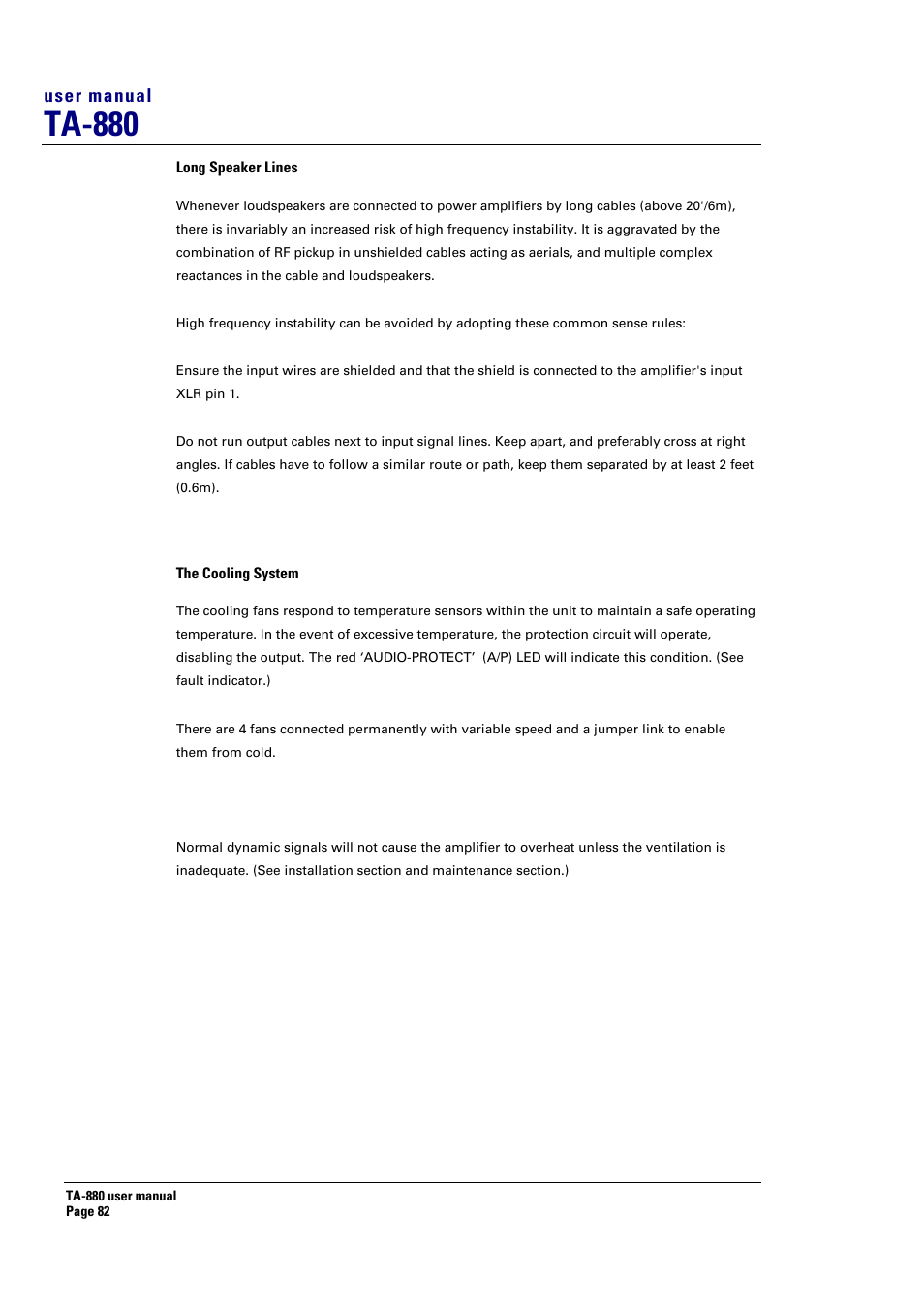 Ta-880, User manual | Turbosound ASPECT TA-880 User Manual | Page 82 / 86