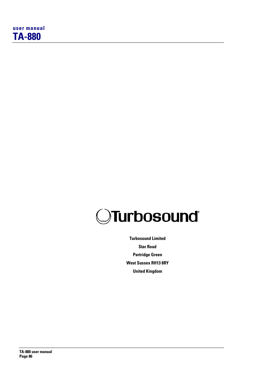 Ta-880, User manual | Turbosound ASPECT TA-880 User Manual | Page 86 / 86