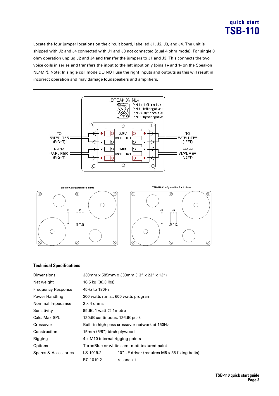 Tsb-110, Quick start | Turbosound TSB-110 User Manual | Page 3 / 4