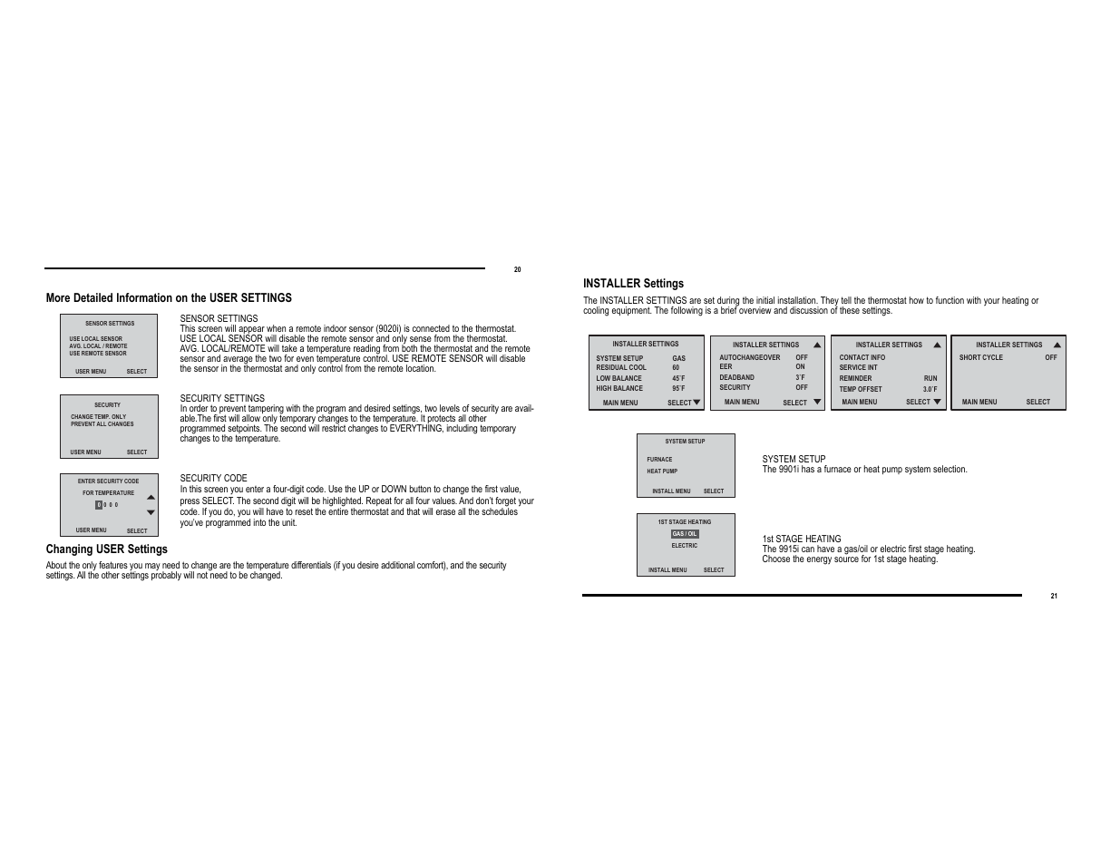 Installer settings, More detailed information on the user settings, Changing user settings | Thermo-Serv 9901i User Manual | Page 11 / 15