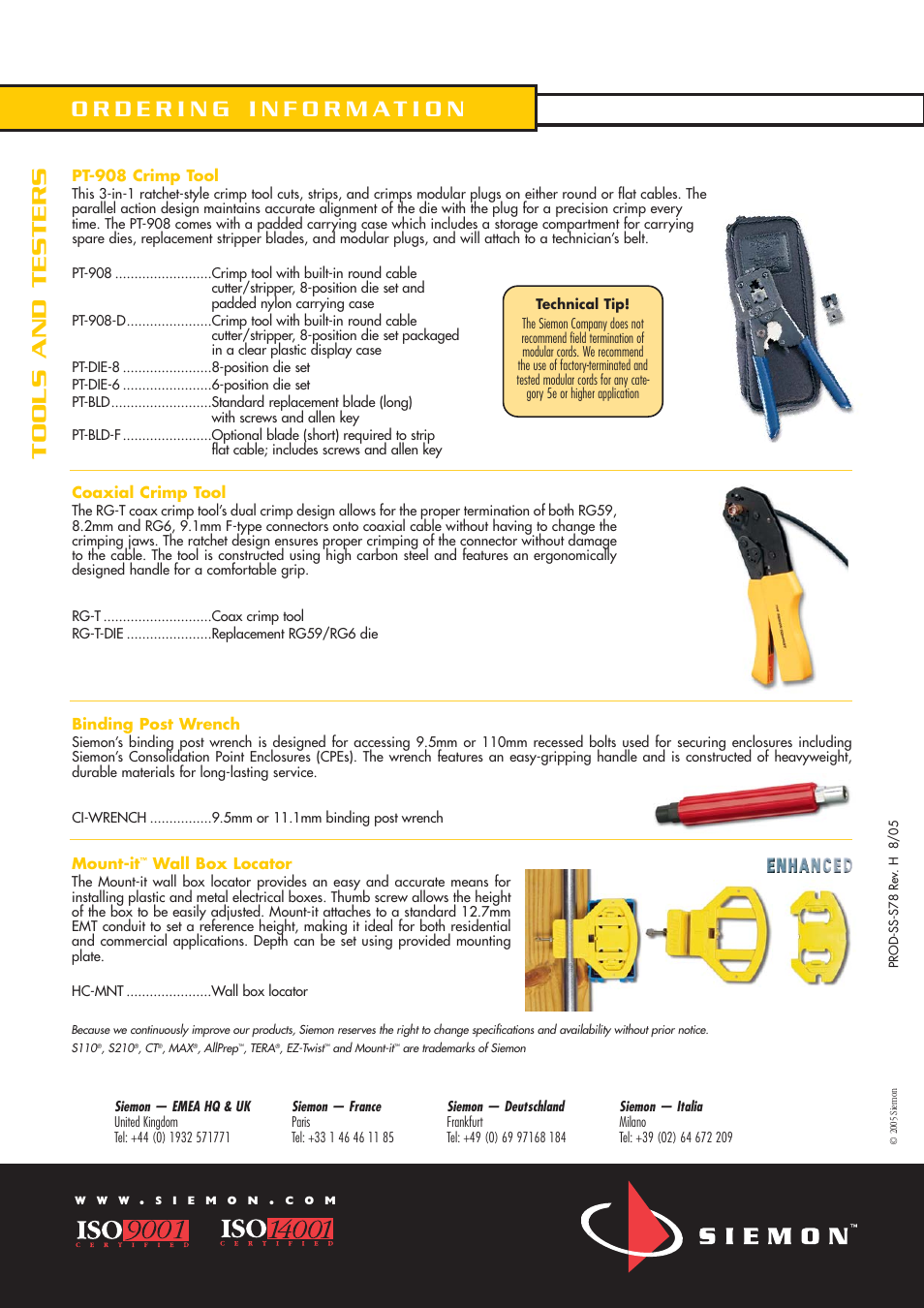 Tools and testers | The Siemon Company Multi-Pair Termination Tool S210 User Manual | Page 4 / 4
