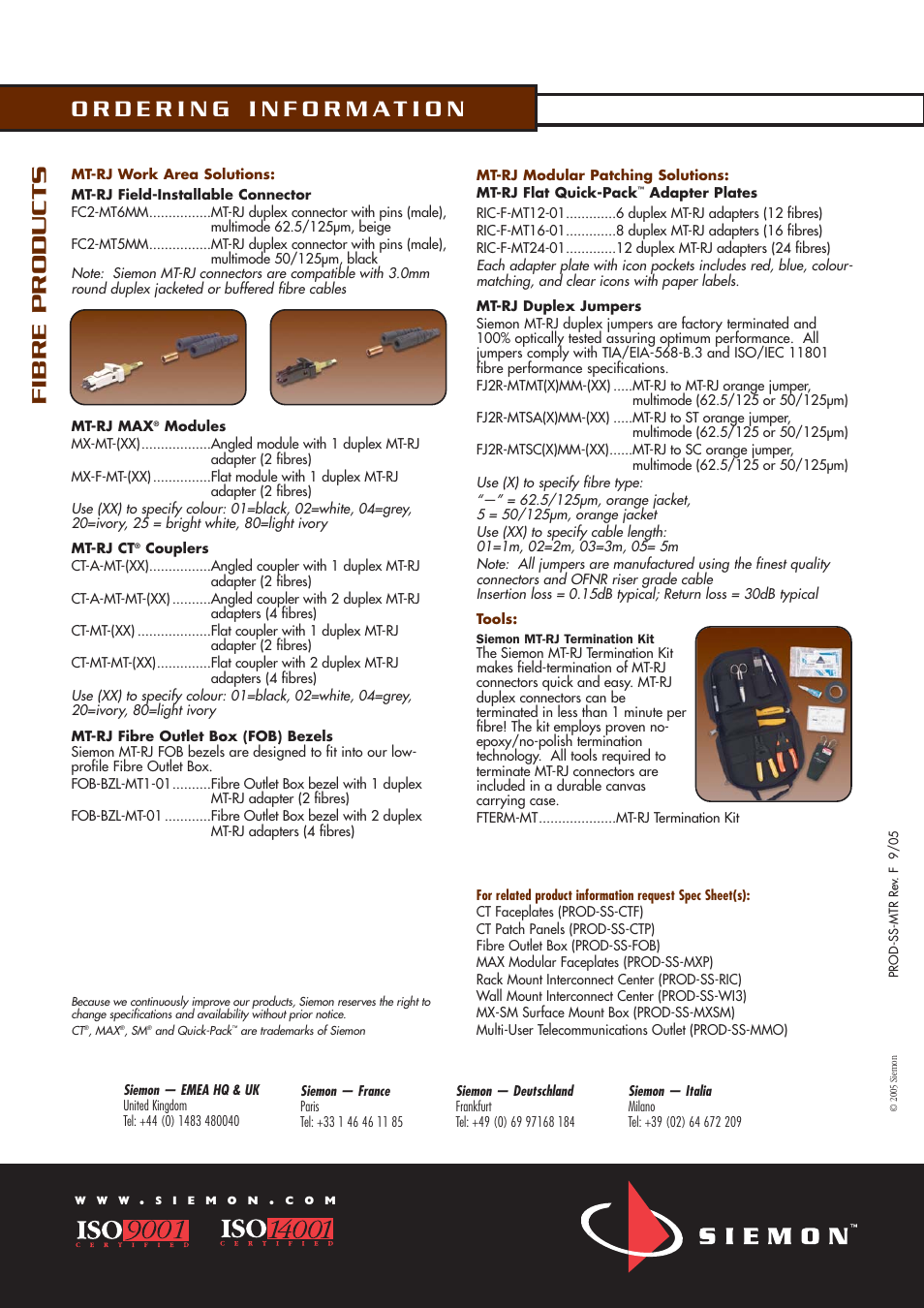 Fibre products | The Siemon Company MT-RJ User Manual | Page 4 / 4