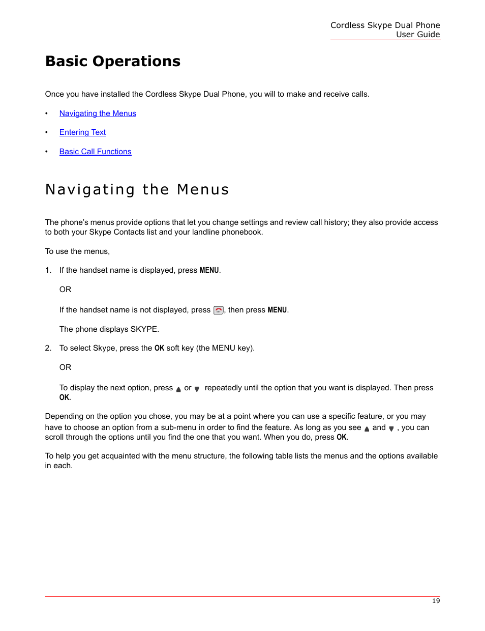 Basic operations, Navigating the menus | USRobotics 9630 User Manual | Page 19 / 70