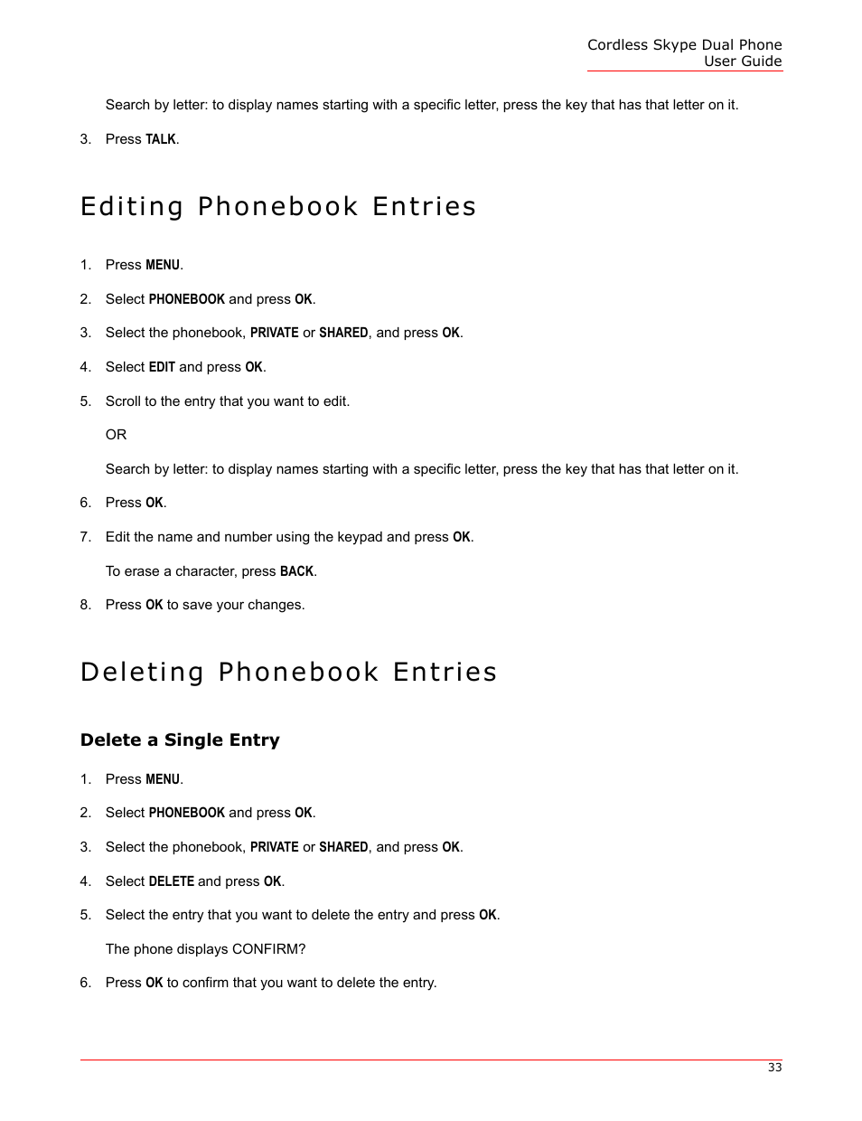 Editing phonebook entries, Deleting phonebook entries, Delete a single entry | USRobotics 9630 User Manual | Page 33 / 70