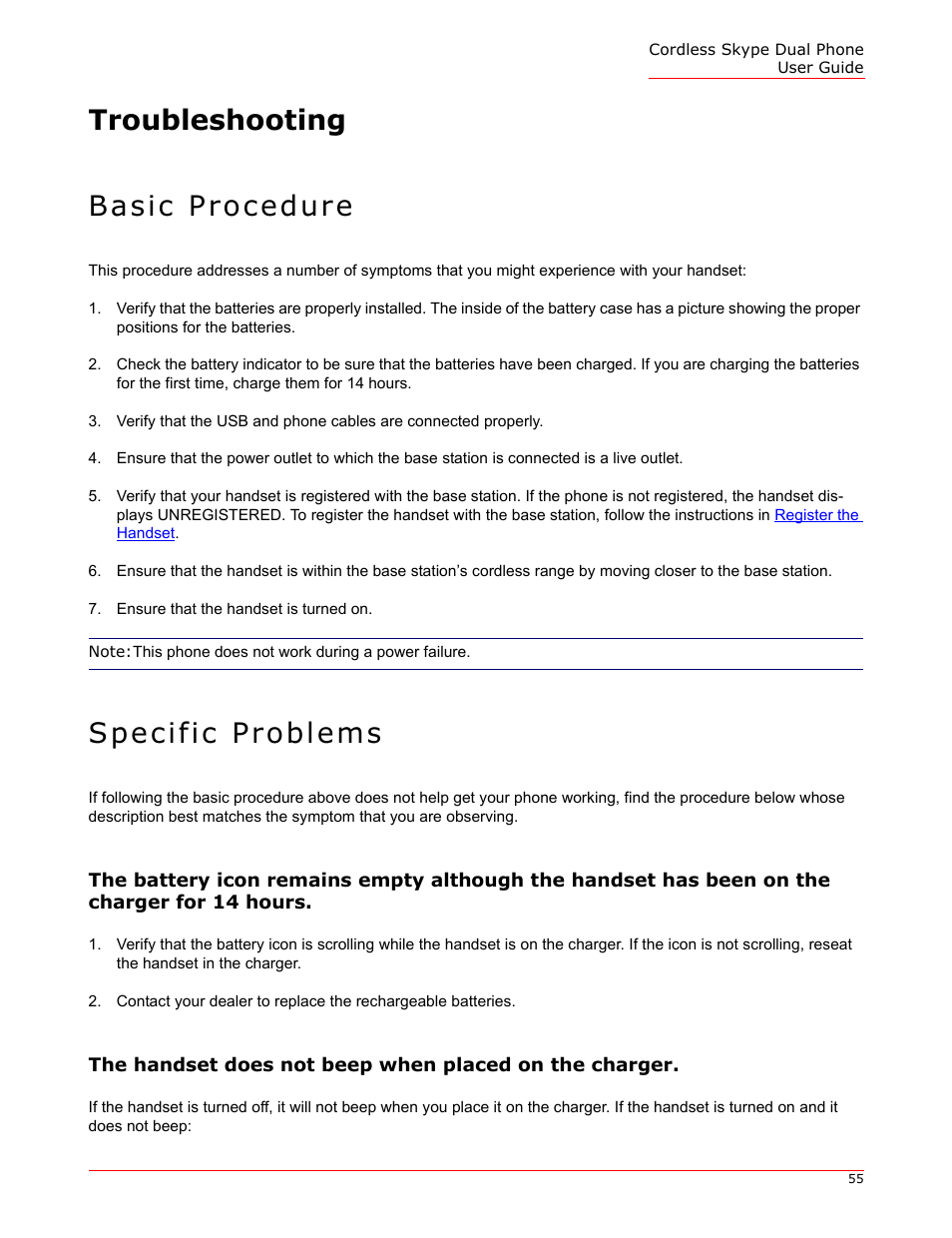 Troubleshooting, Basic procedure, Specific problems | Troubleshooting basic procedure | USRobotics 9630 User Manual | Page 55 / 70